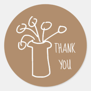 Modern simple white outline flower design classic round sticker