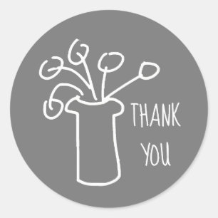 Modern simple white outline flower design classic round sticker