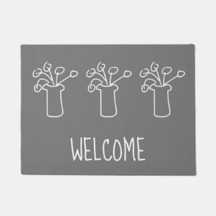 Modern simple white outline flower design doormat