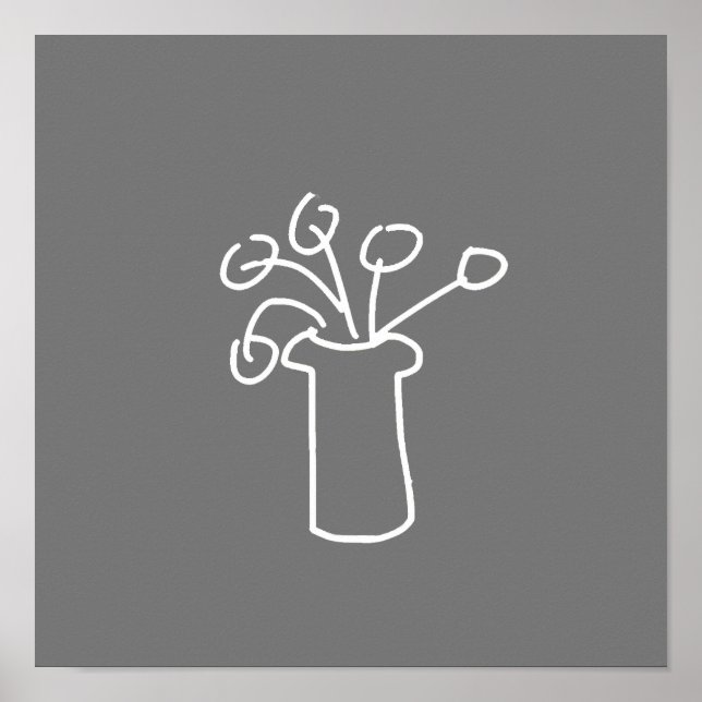 Modern simple white outline flower design poster (Front)