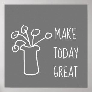 Modern simple white outline flower design poster