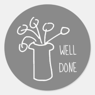 Modern simple white outline flower well done classic round sticker