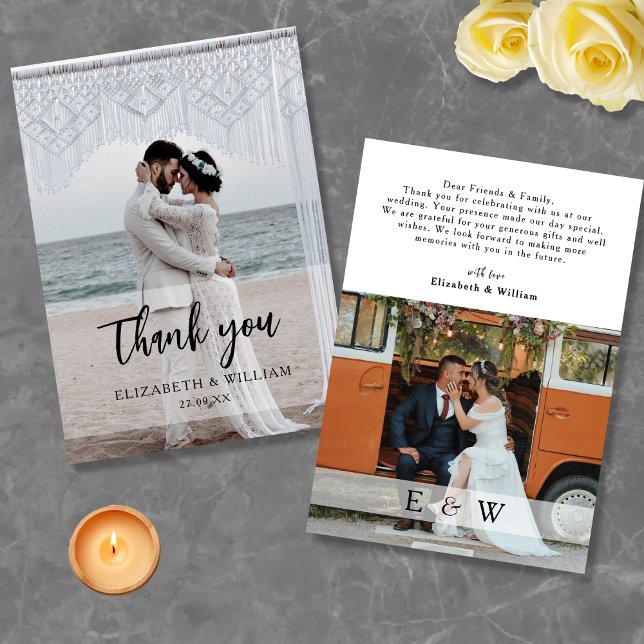 Modern Simple white overlay 2 Photo Wedding Thank You Card (Modern Simple white overlay 2 Photo Wedding Thank You Card)