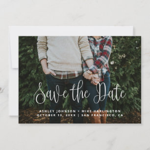 Modern simple white script calligraphy wedding save the date