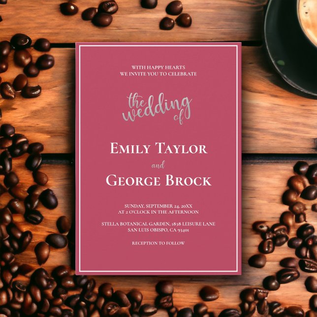 Modern Simple White Script Magenta Framed Wedding Invitation (Creator Uploaded)
