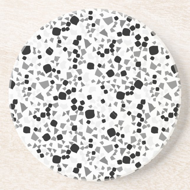 Modern Simple White Terrazzo Black Tile Coaster (Front)