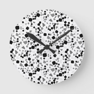 Modern Simple White Terrazzo Black Tile Round Clock