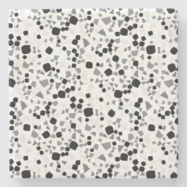 Modern Simple White Terrazzo Black Tile Stone Coaster (Front)