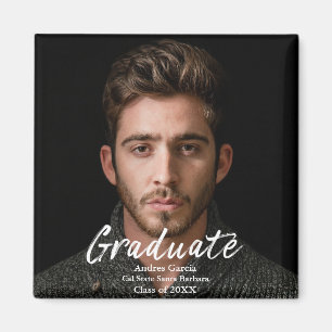 Modern Simple White Text Overlay Graduate Photo An Magnet