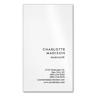 Modern Simple White Trendy Minimalist Plain Magnetic Business Card