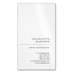 Modern Simple White Trendy Minimalist Plain  Magnetic Business Card