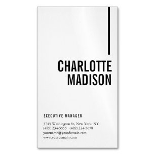 Modern Simple White Trendy Minimalist Plain Magnetic Business Card