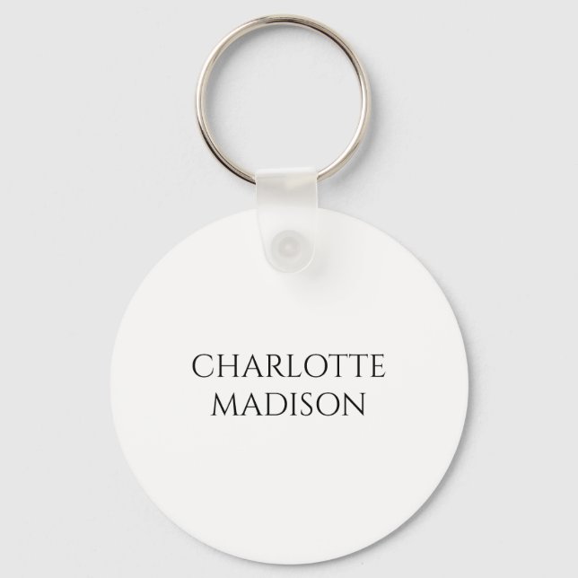 Modern Simple White Trendy Minimalist Plain Name Key Ring (Front)