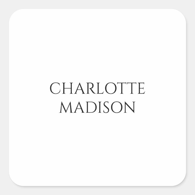 Modern Simple White Trendy Minimalist Plain Name Square Sticker (Front)