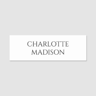 Modern Simple White Trendy Minimalist Plain Name Tag