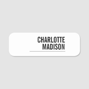 Modern Simple White Trendy Minimalist Plain  Name Tag