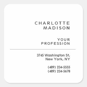 Modern Simple White Trendy Minimalist Plain  Square Sticker