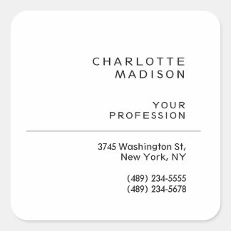Modern Simple White Trendy Minimalist Plain Square Sticker