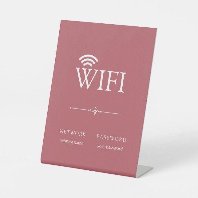 Modern Simple WiFi Network Password Sign Dusty Red (Front)