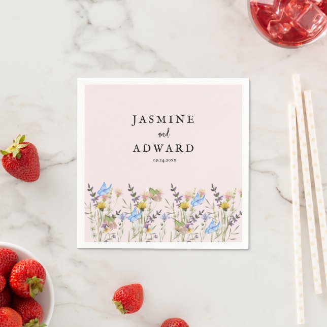 Modern Simple Wildflower Floral Wedding Napkin (Insitu)