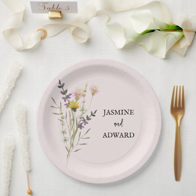 Modern Simple Wildflower Floral Wedding Paper Plate (Wedding)