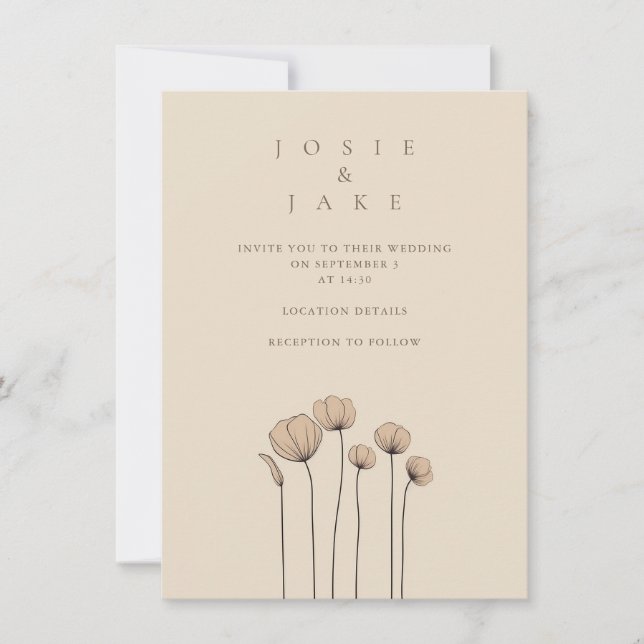 Modern simple wildflowers wedding invitation (Front)