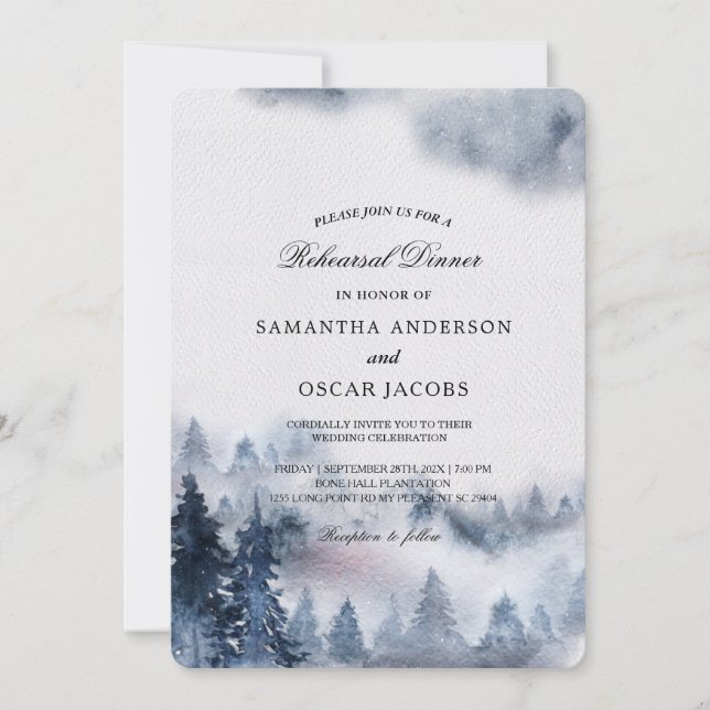 Modern Simple Winter Blue & White Forest Invitatio Invitation (Front)