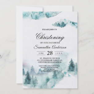 Modern Simple Winter Green & White Trees Invitation