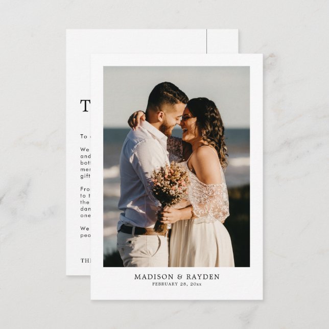 Modern Simple with Photo Wedding Thank You Card (Front/Back)