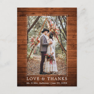 Modern Simple Wood Love Thanks Wedding Photo Postcard