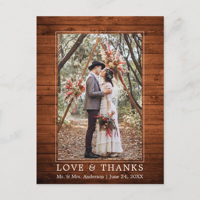 Modern Simple Wood Love Thanks Wedding Photo Postcard (Front)