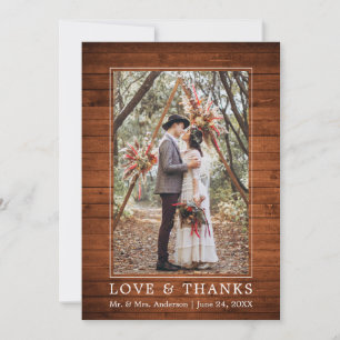 Modern Simple Wood Love Thanks Wedding Photo Thank You Card