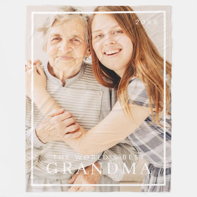 Modern Simple World's Best Grandma Photo Holiday Fleece Blanket (Front)