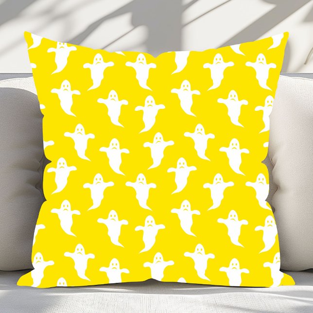 Modern Simple Yellow and White Ghosts Halloween Cushion (Creator Uploaded)