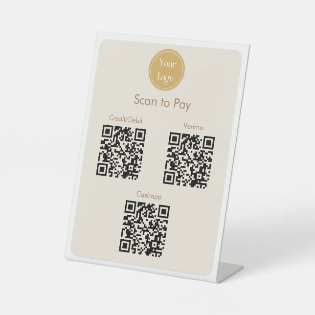 Modern Simple Yellow Cream Scan to pay QR Codes Pedestal Sign (Front)
