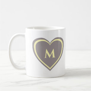 Modern Simple Yellow Grey Heart Monogram Coffee Mug