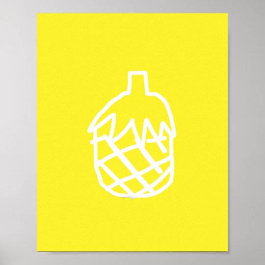 Modern Simple Yellow Pineapple Outline Design Poster Zazzle Co Uk