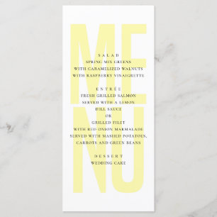 Modern simple yellow typography wedding dinner menu