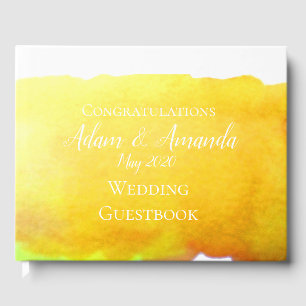 Modern simple yellow watercolor art wedding guest book