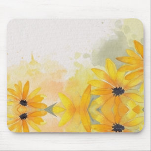 Modern Simple Yellow Watercolor Flowers Mouse Mat
