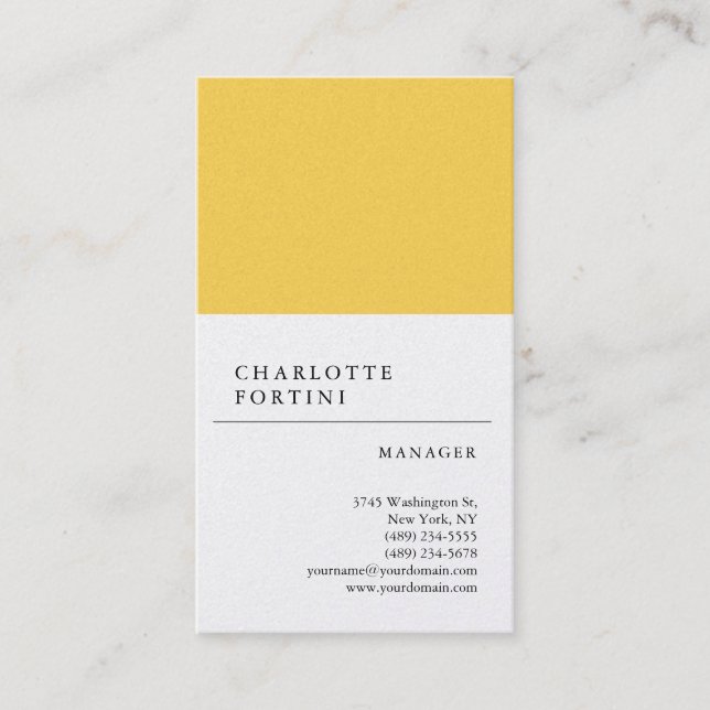 Modern Simple Yellow White Trendy Minimalist Pearl Business Card (Front)