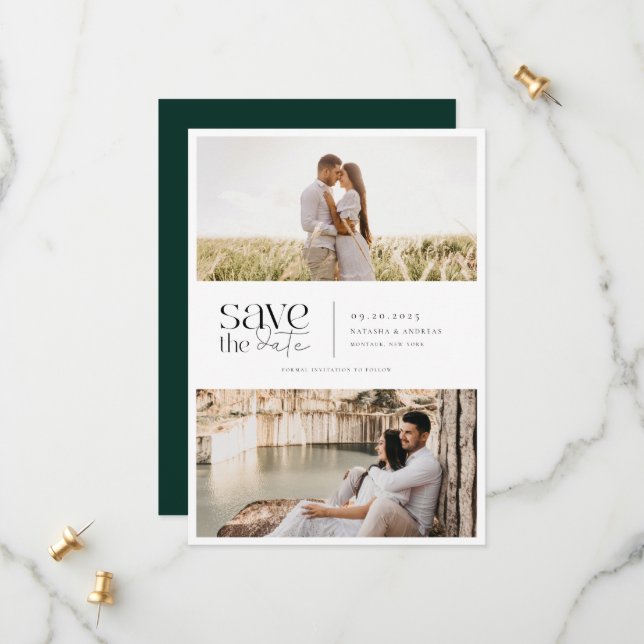 Modern Simplicity 2 Photo Wedding Save The Date (Front/Back In Situ)