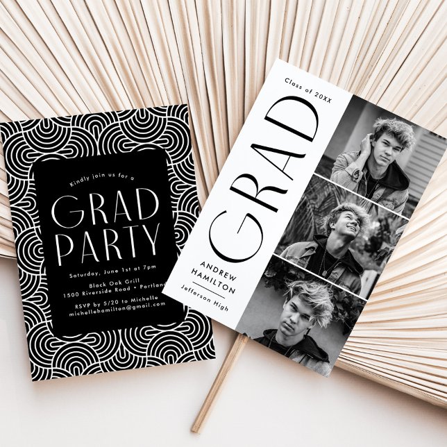 Modern Simplicity 3 Photo Collage Graduation Party Invitation (Creator Uploaded)