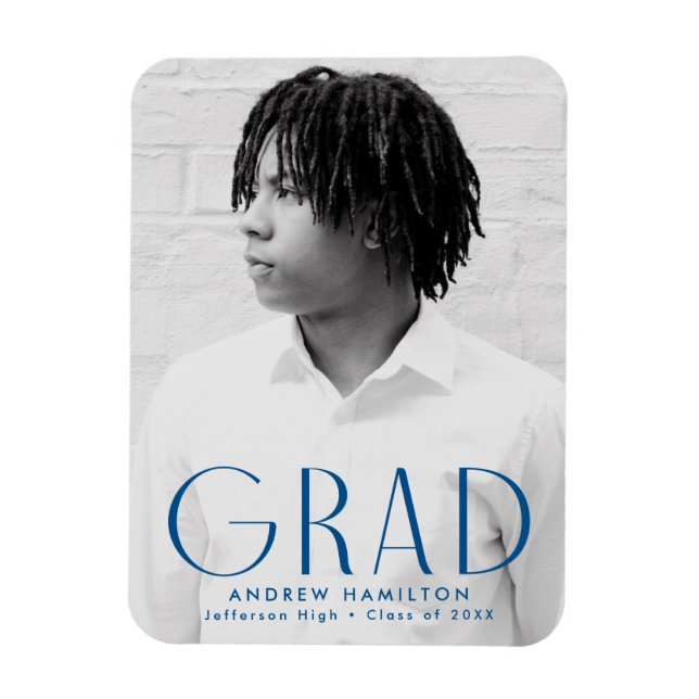 Modern Simplicity Blue Photo Graduation Magnet (Vertical)