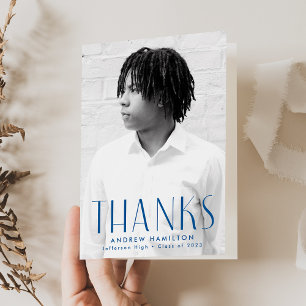 Modern Simplicity Blue Photo Graduation Thank You Card