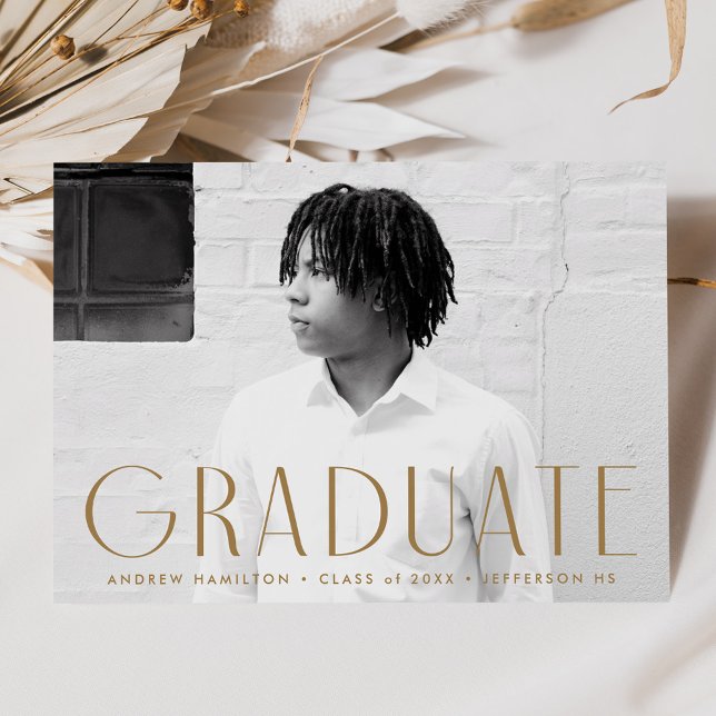 Modern Simplicity Brass Photo Graduation Announcement (Creator Uploaded)