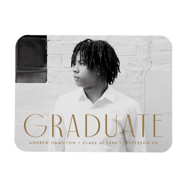 Modern Simplicity Brass Photo Graduation Magnet (Horizontal)