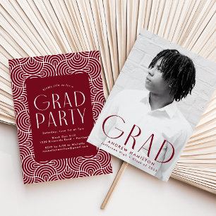 Modern Simplicity Burgundy Photo Graduation Party Invitation