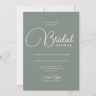 Modern Simplicity Deep Sage Green Bridal Shower Invitation