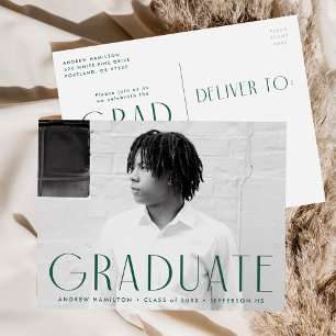 Modern Simplicity Green Photo Graduation Party Invitation Postcard